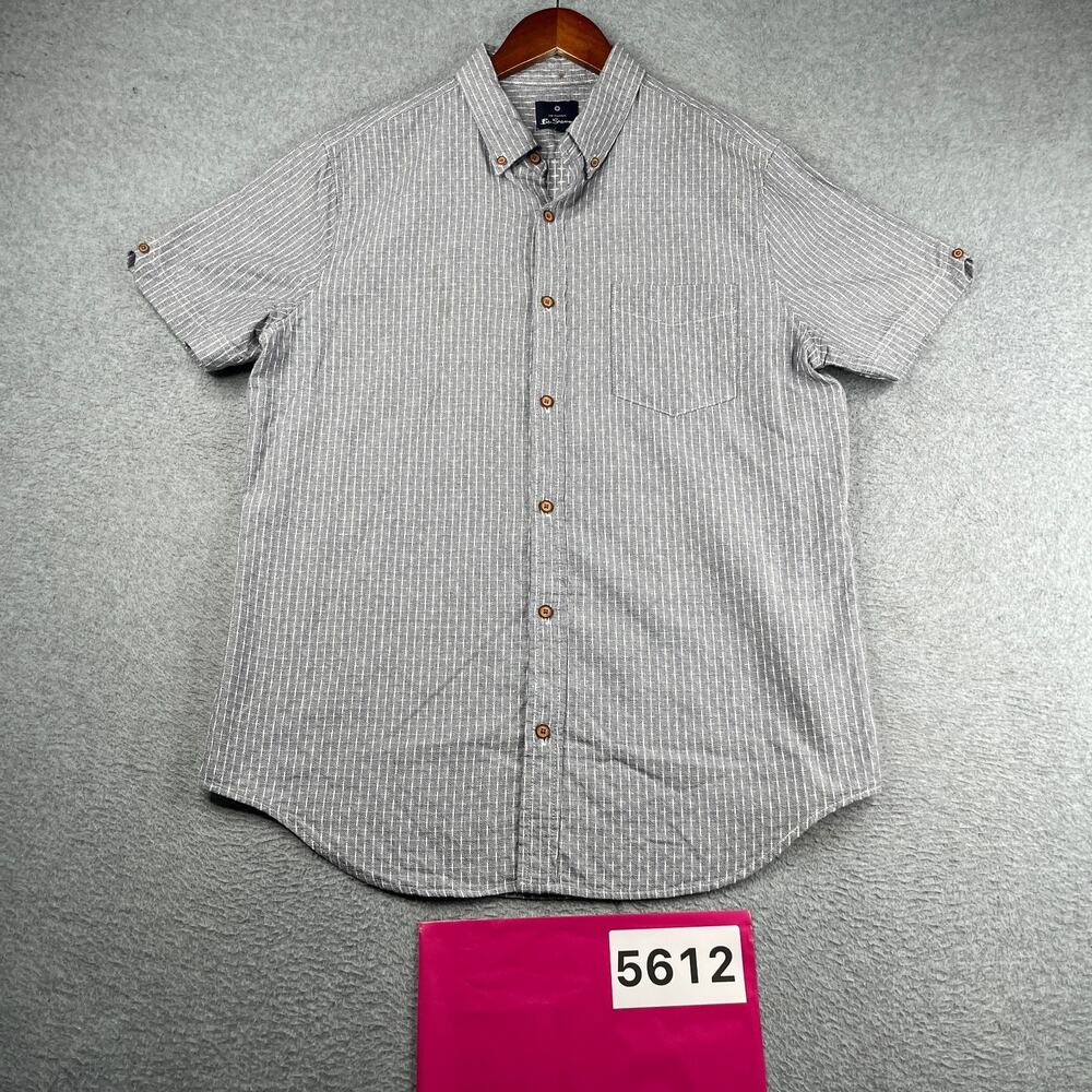 Ben Sherman Shirt Large Gray White Check Casual Button Up Short Sleeve Mens